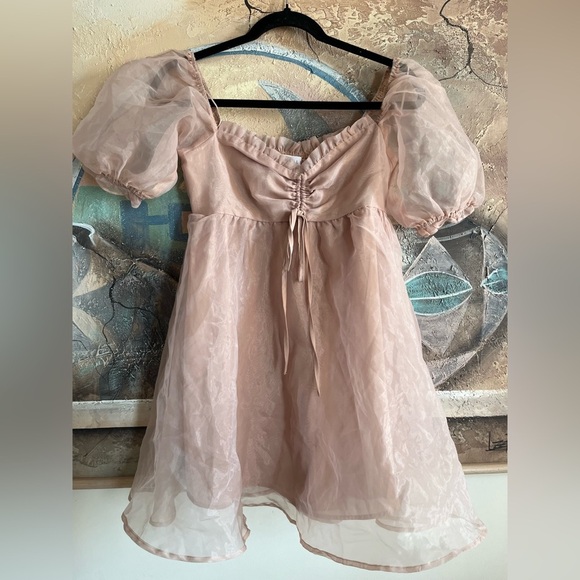 Mable Organza Sleeve Blush Pink Mini Dress - Picture 2 of 9